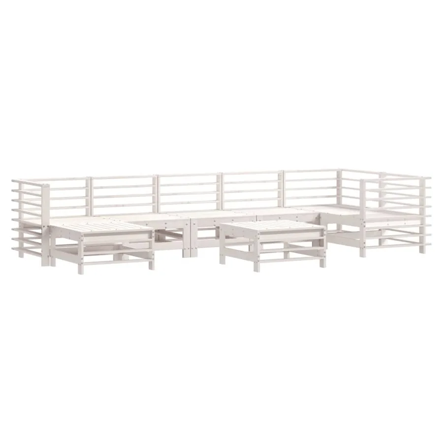 Salon de jardin 8 pcs avec coussins blanc bois massif - 3