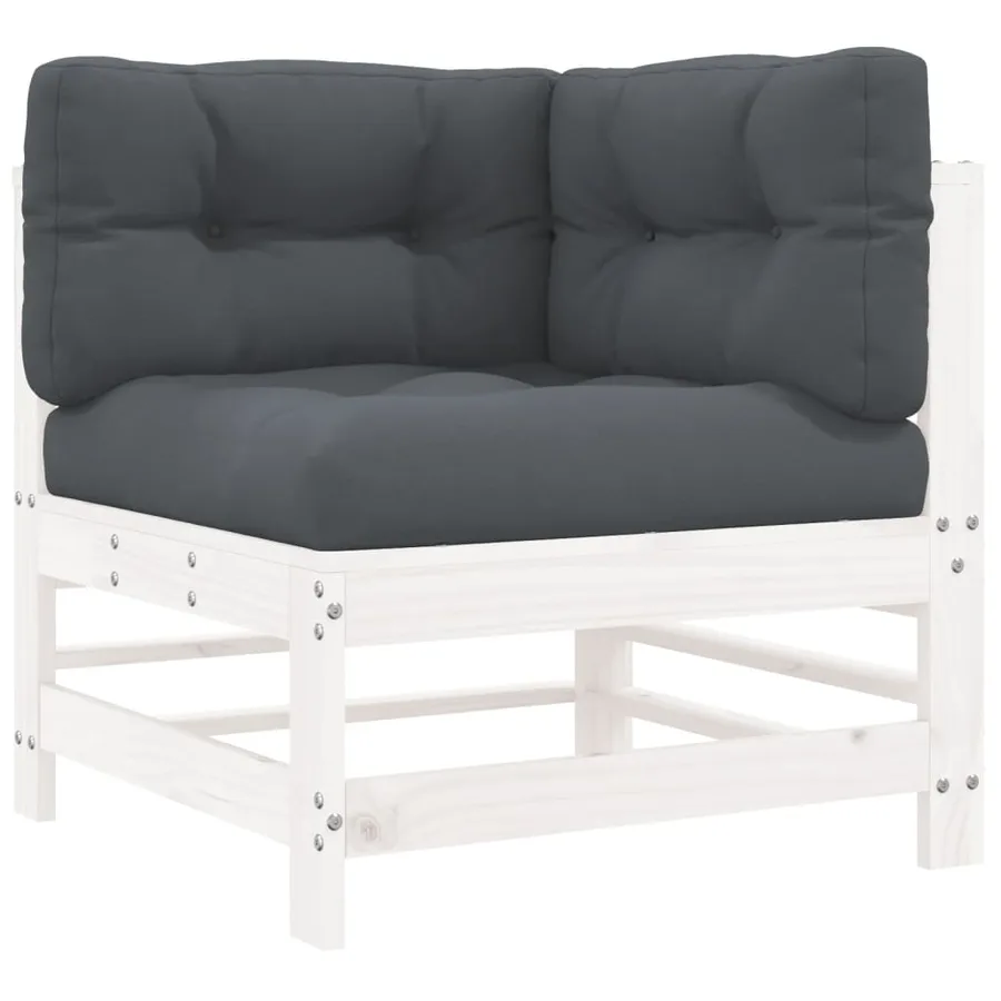 Salon de jardin 8 pcs avec coussins blanc bois massif - 4