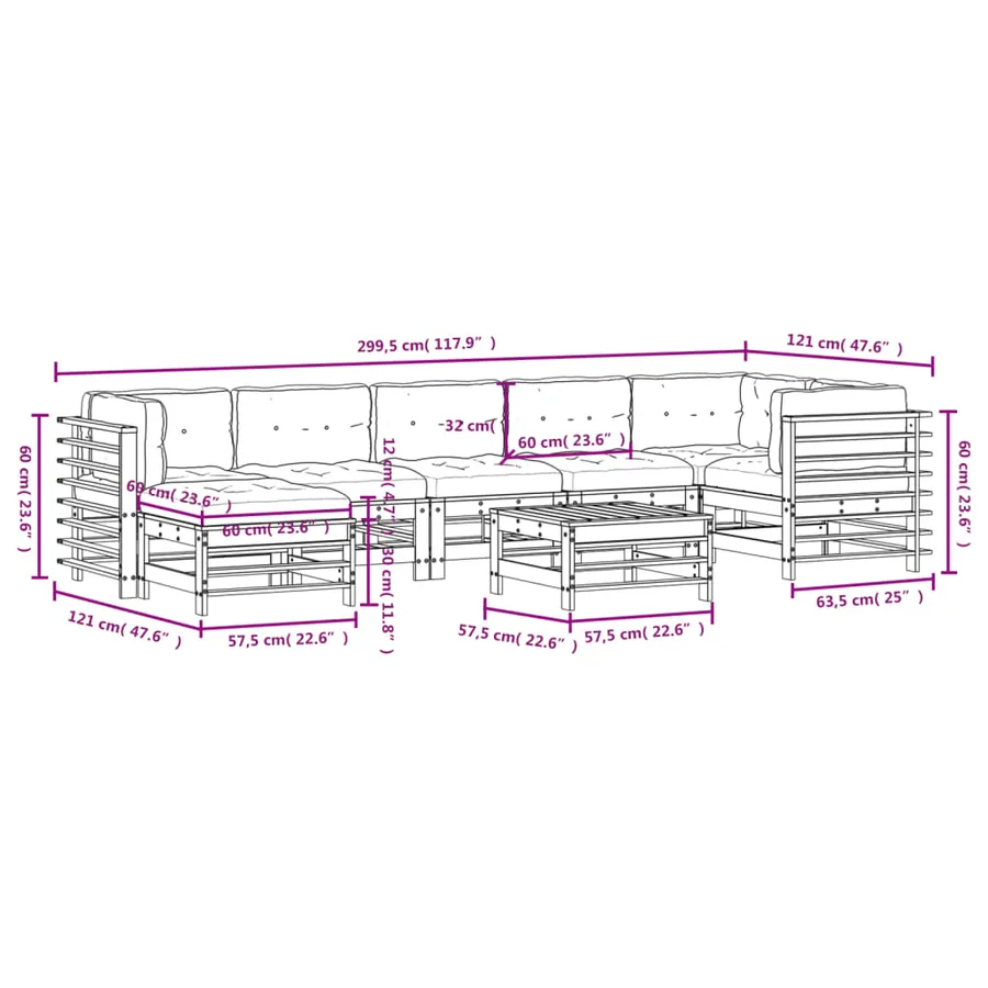 Salon de jardin 8 pcs avec coussins blanc bois massif - 9