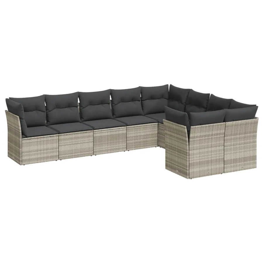 Salon de jardin 9 pcs avec coussins gris clair résine tressée - 2