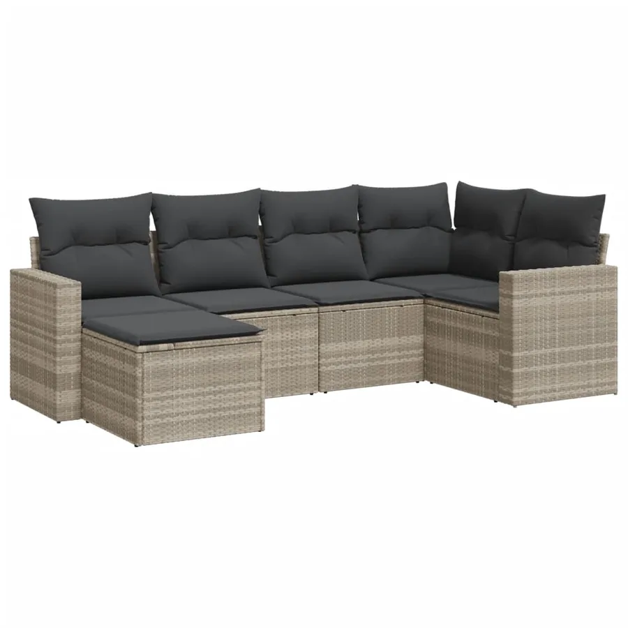 Salon de jardin 6 pcs avec coussins gris clair résine tressée - 2