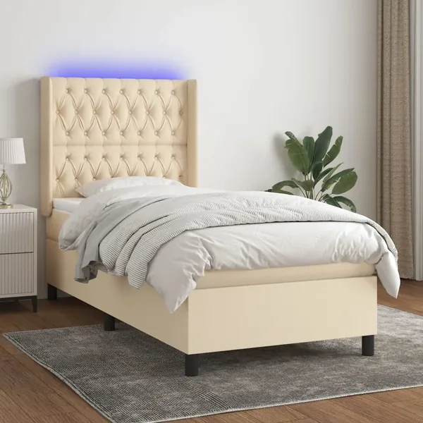 Sommier à lattes de lit matelas et LED Crème 80x200cm Tissu