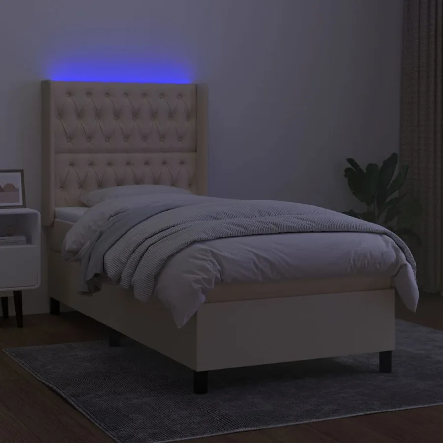 Sommier à lattes de lit matelas et LED Crème 80x200cm Tissu - 3