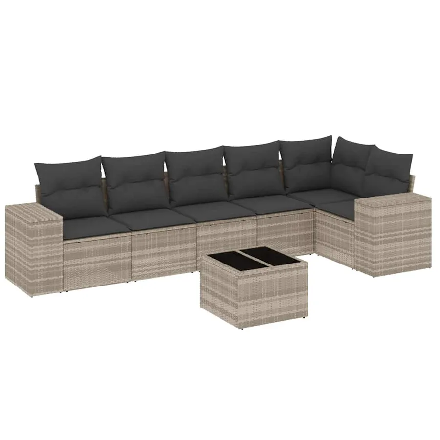 Salon de jardin avec coussins 7 pcs gris clair résine tressée - 2