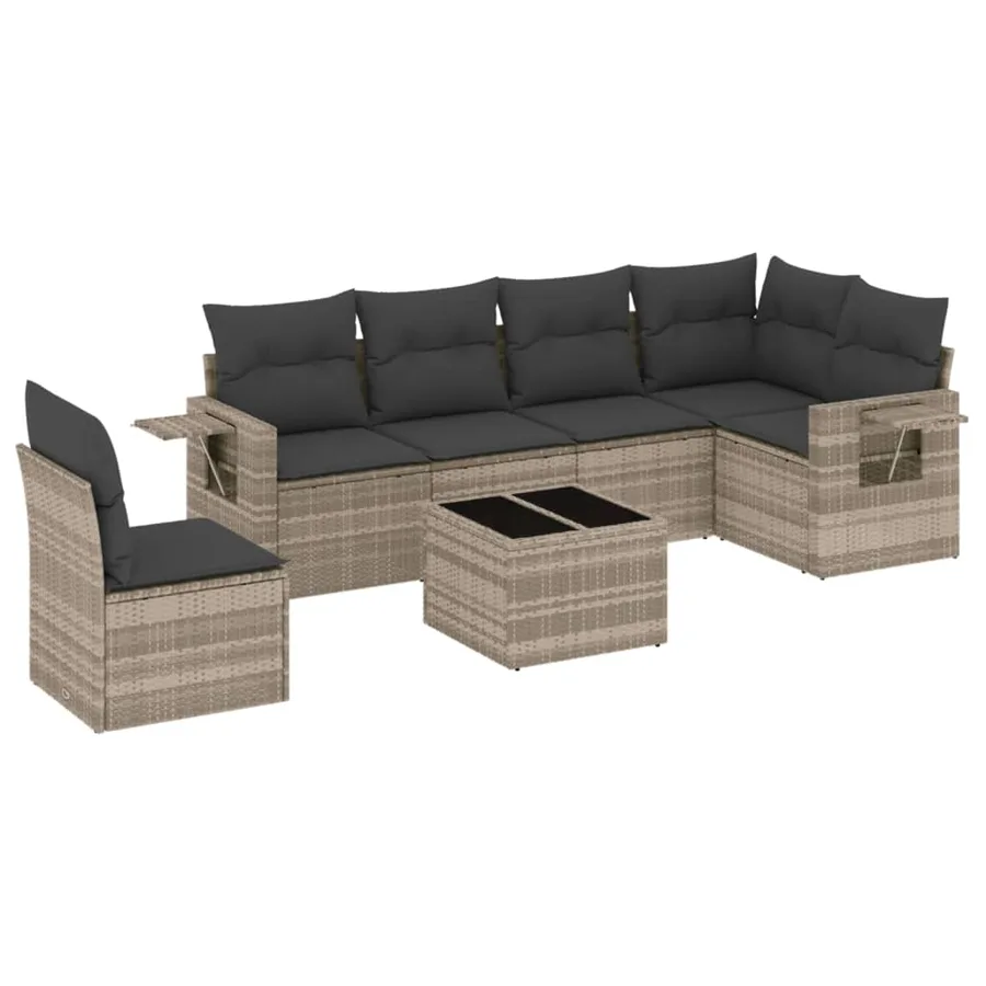 Salon de jardin avec coussins 7 pcs gris clair résine tressée - 2