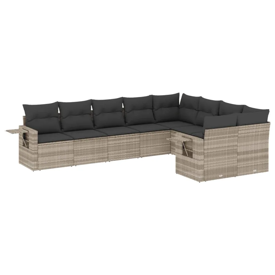 Salon de jardin 9 pcs avec coussins gris clair résine tressée - 2