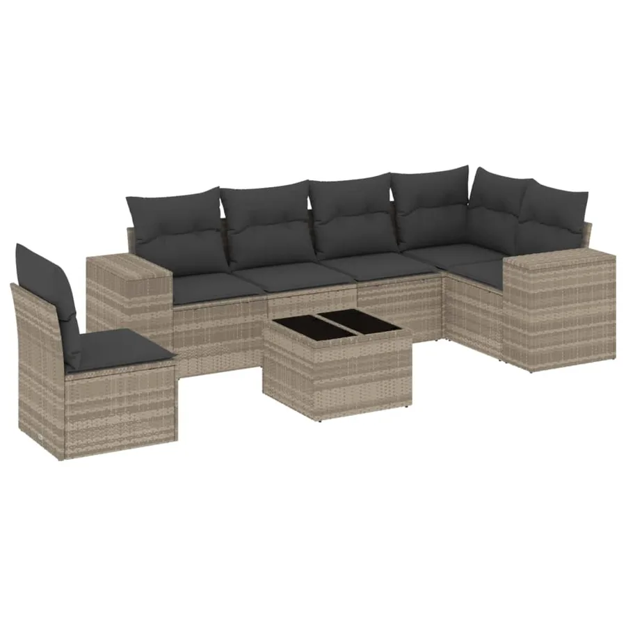 Salon de jardin avec coussins 7 pcs gris clair résine tressée - 2
