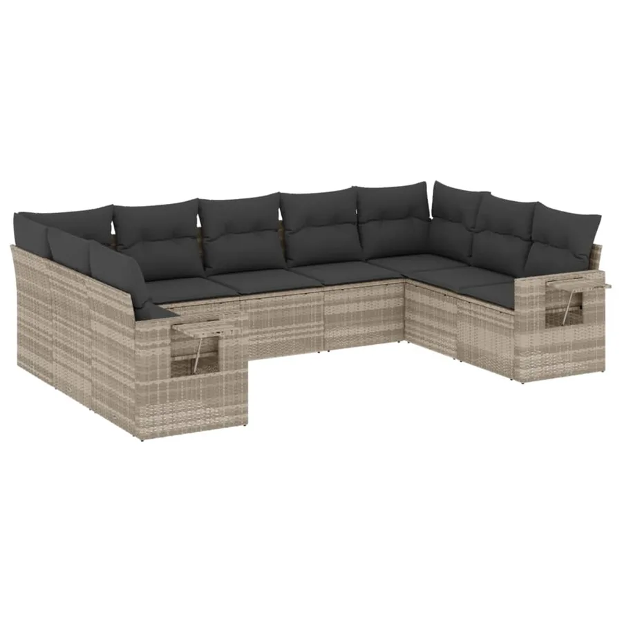 Salon de jardin 9 pcs avec coussins gris clair résine tressée - 2