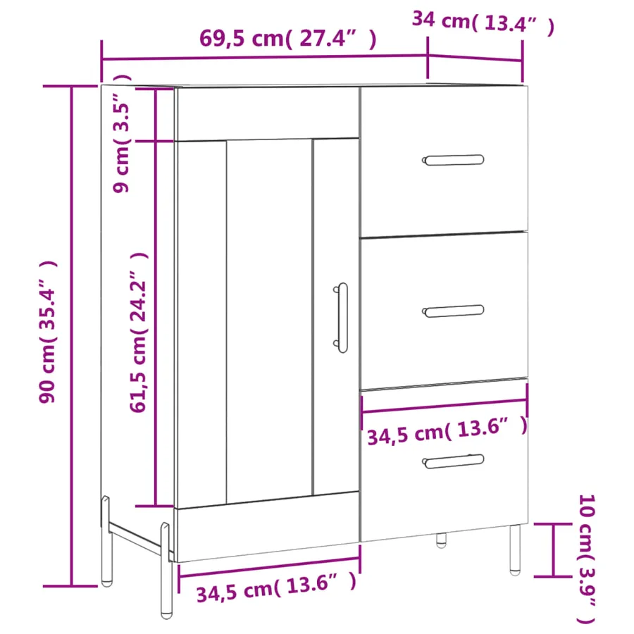 Buffet blanc 69,5x34x90 cm bois d'ingénierie - 14
