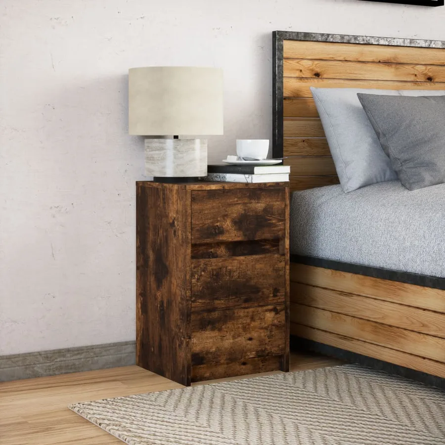 Armoire de chevet et lumières LED chêne fumé bois d'ingénierie - 4