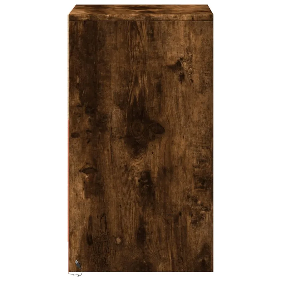 Armoire de chevet et lumières LED chêne fumé bois d'ingénierie - 7