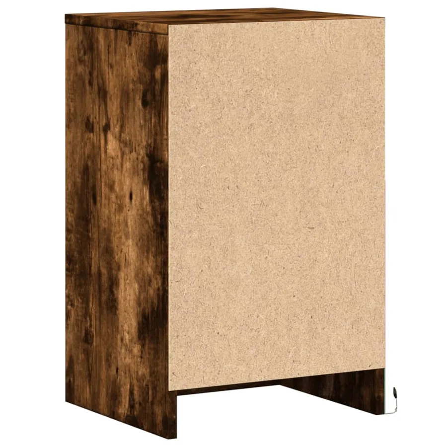 Armoire de chevet et lumières LED chêne fumé bois d'ingénierie - 8
