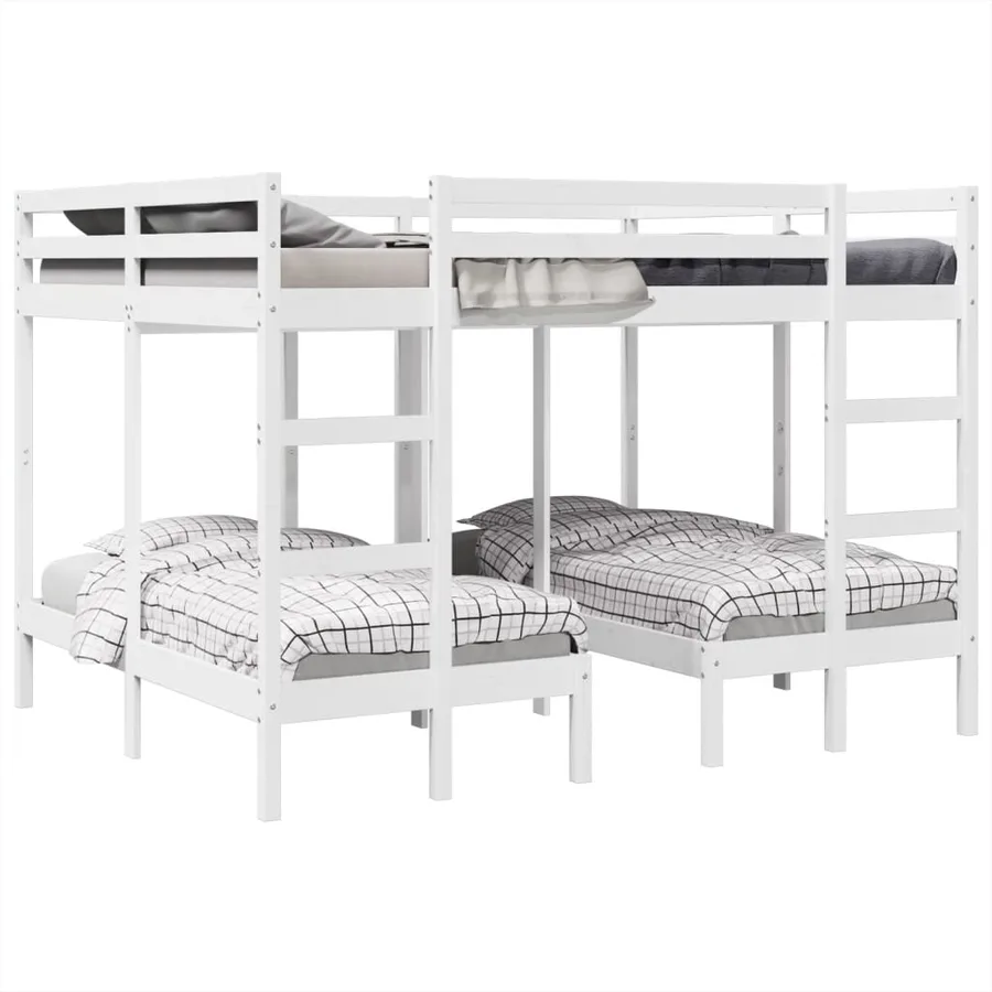 Lit superposé triple blanc 160x200/80x160 cm bois de pin massif - 4
