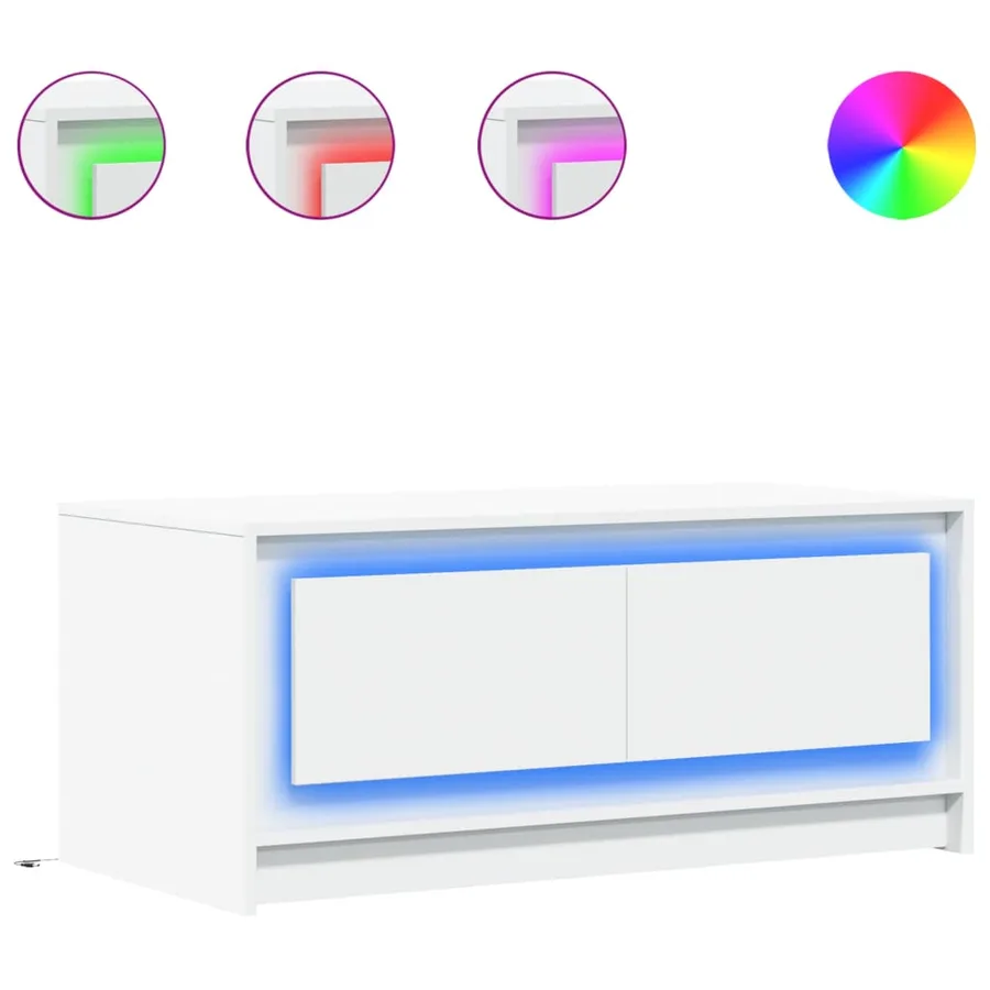 Table basse avec lumières LED blanc bois d'ingénierie - 2