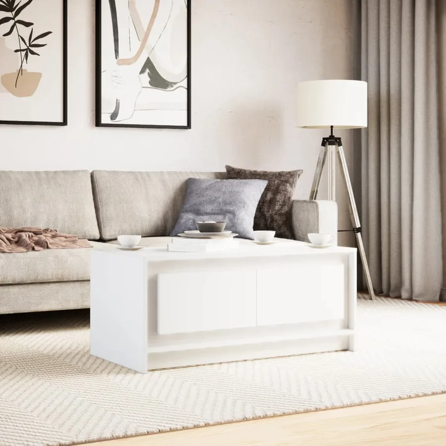 Table basse avec lumières LED blanc bois d'ingénierie - 5