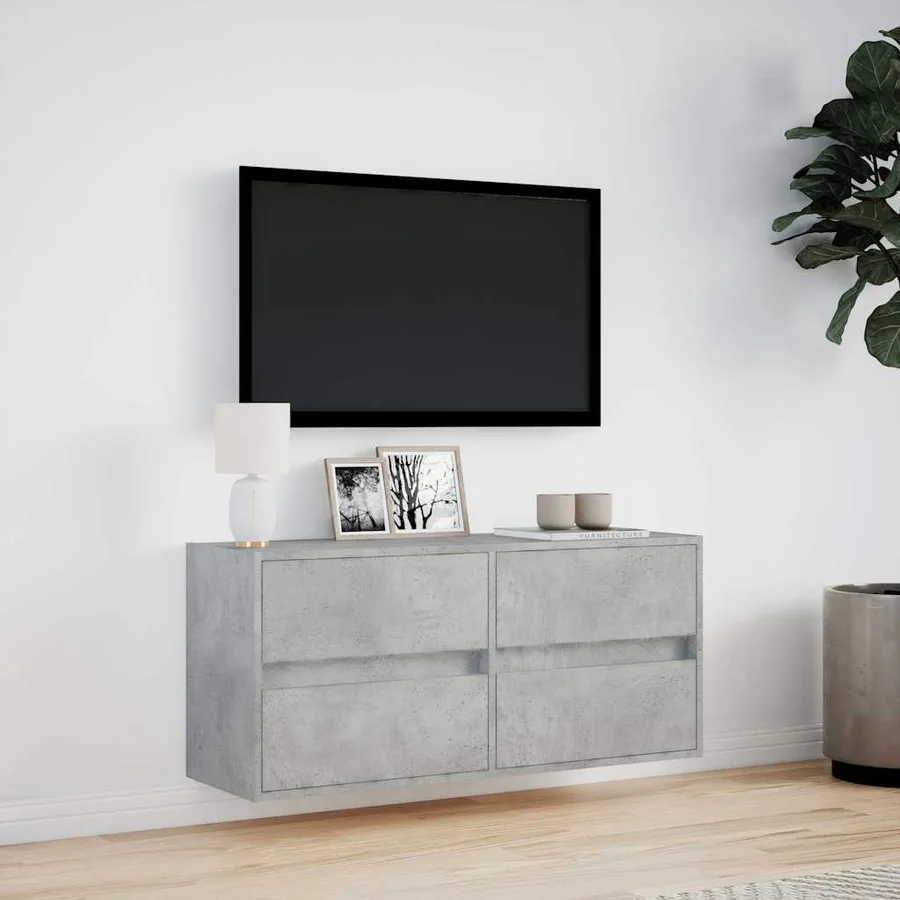Meuble TV mural avec lumières LED gris béton 100x31x45 cm - 4