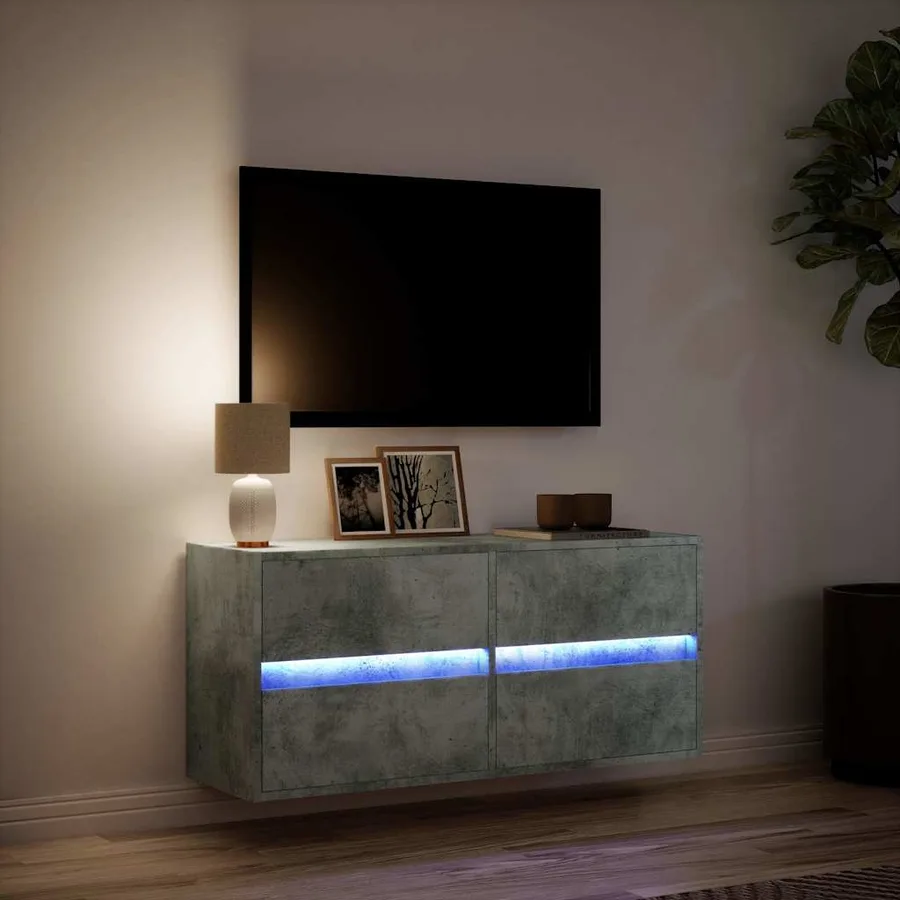 Meuble TV mural avec lumières LED gris béton 100x31x45 cm - 5