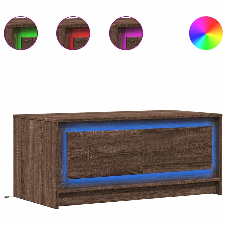 Table basse avec lumières LED chêne marron bois d'ingénierie - 2