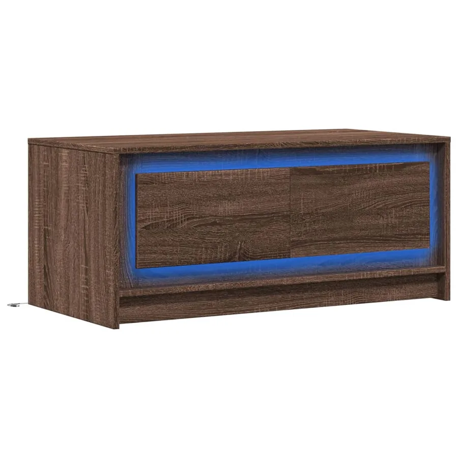 Table basse avec lumières LED chêne marron bois d'ingénierie - 3