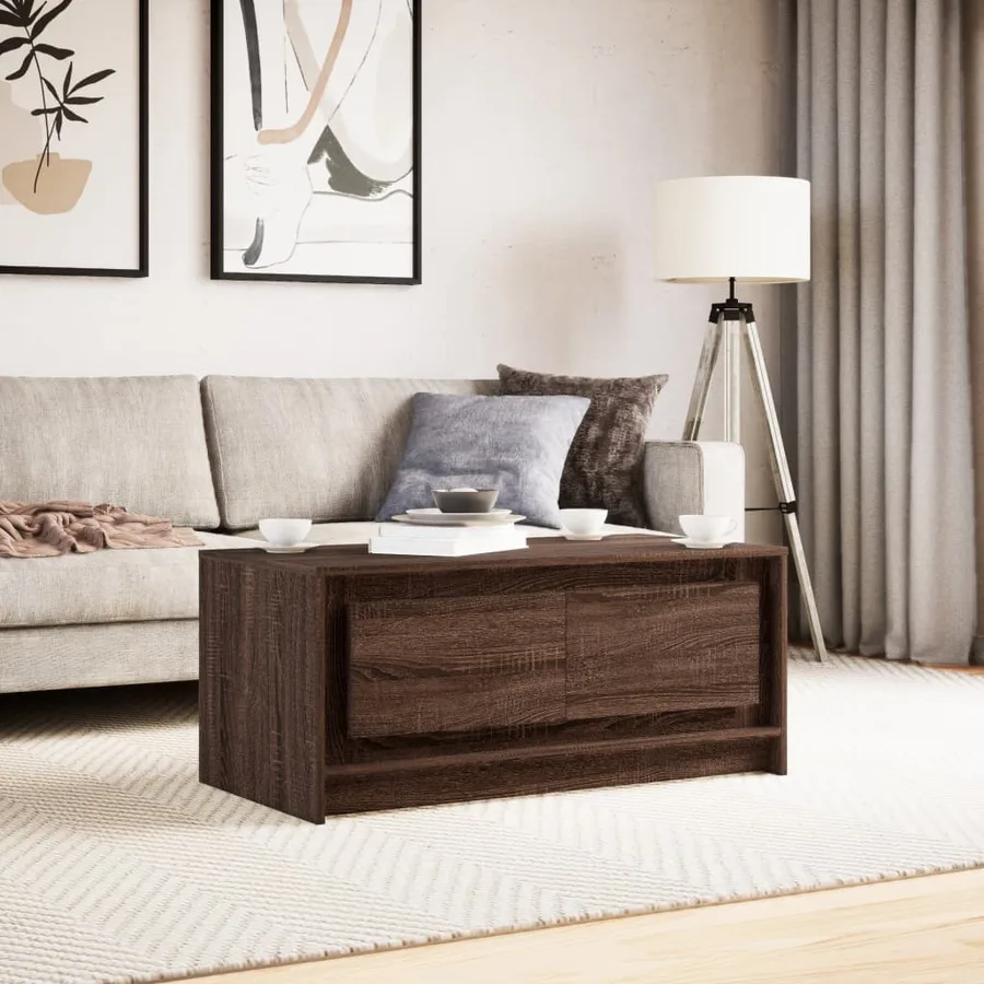 Table basse avec lumières LED chêne marron bois d'ingénierie - 5