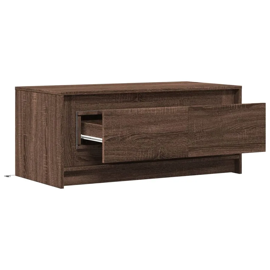 Table basse avec lumières LED chêne marron bois d'ingénierie - 9