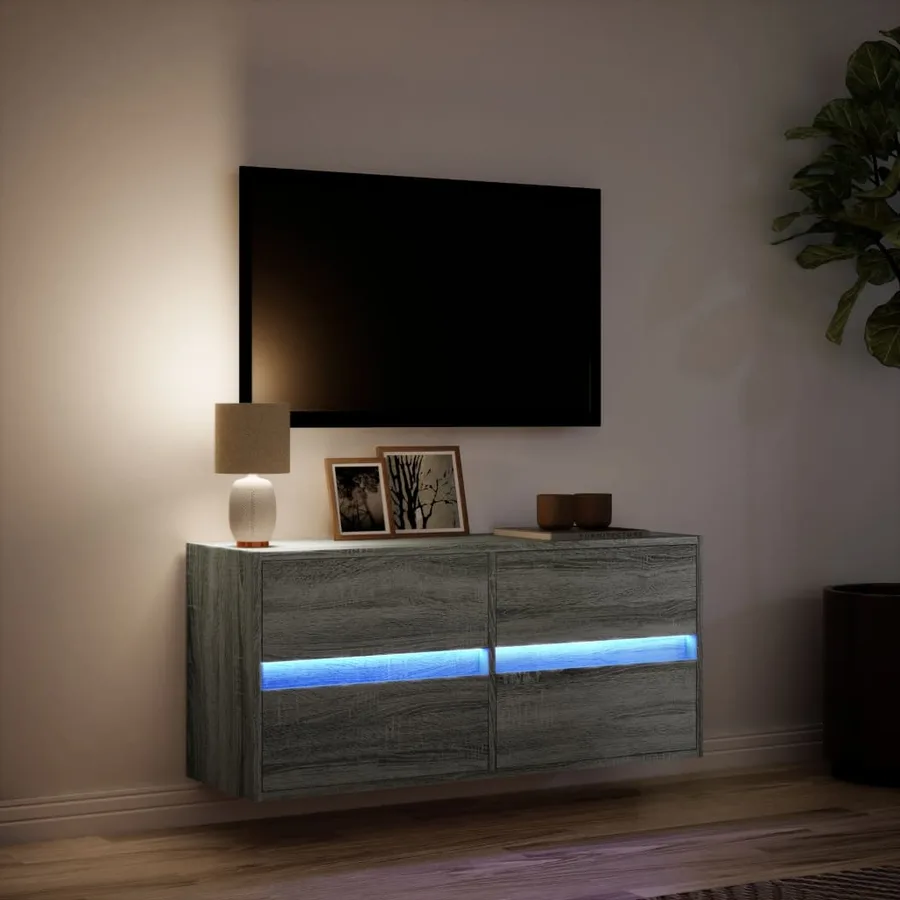 Meuble TV mural avec lumières LED sonoma gris 100x31x45 cm - 5