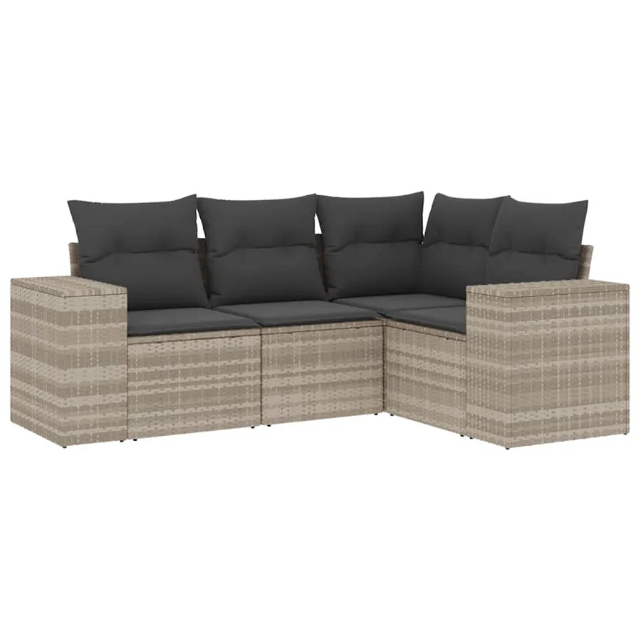 Salon de jardin 4 pcs avec coussins gris clair résine tressée - 2