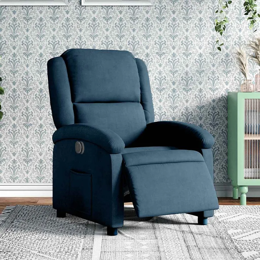 Fauteuil inclinable électrique bleu velours