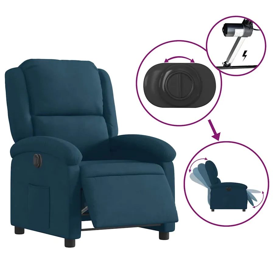 Fauteuil inclinable électrique bleu velours - 11