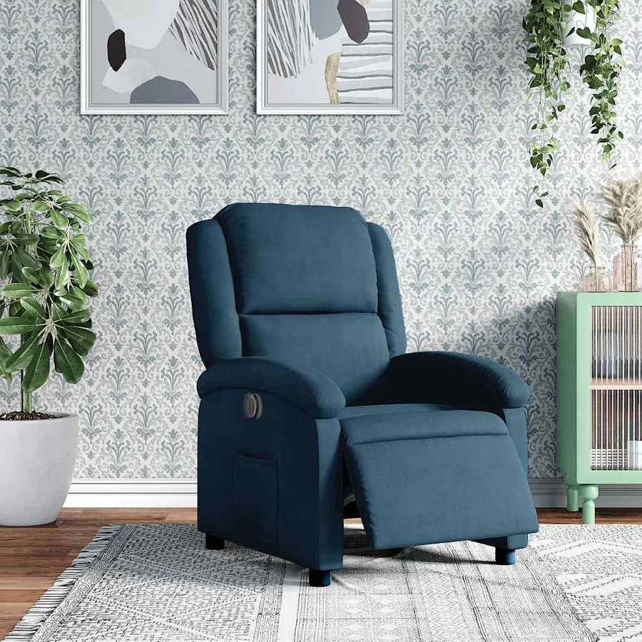 Fauteuil inclinable électrique bleu velours - 4