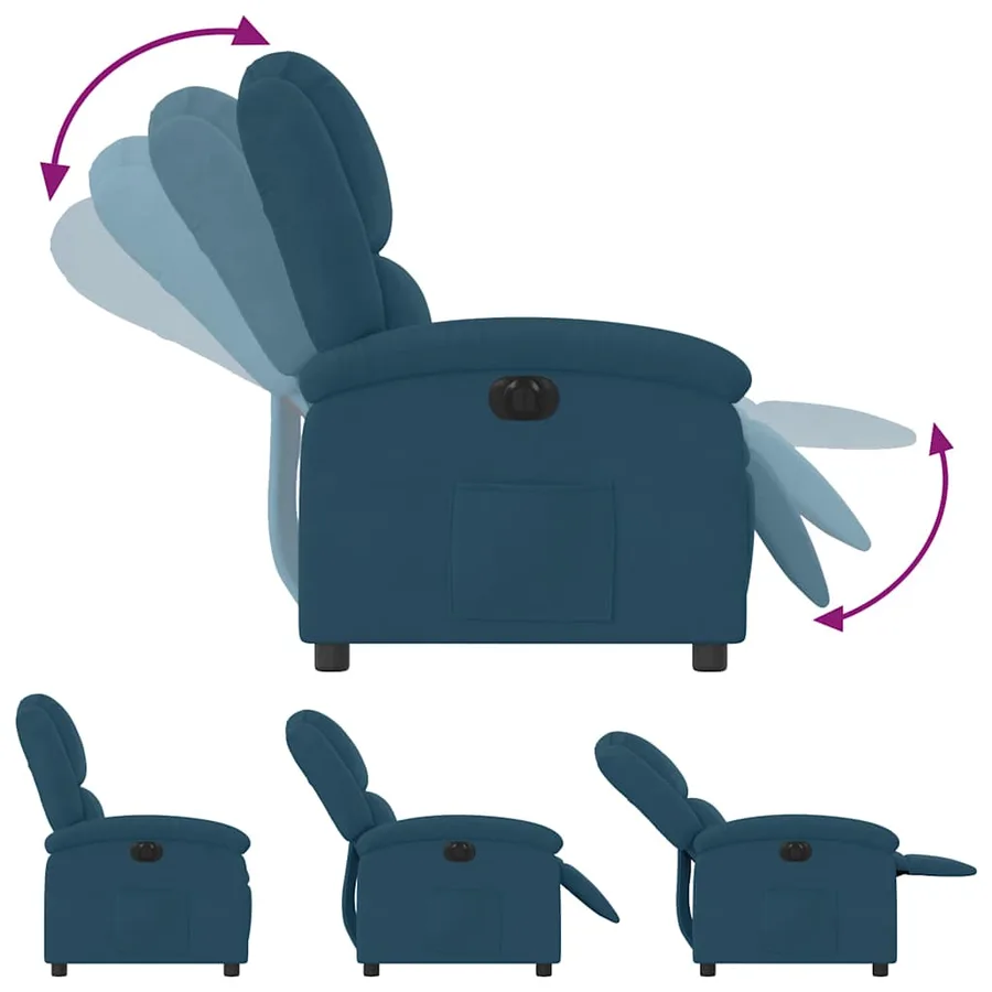 Fauteuil inclinable électrique bleu velours - 9