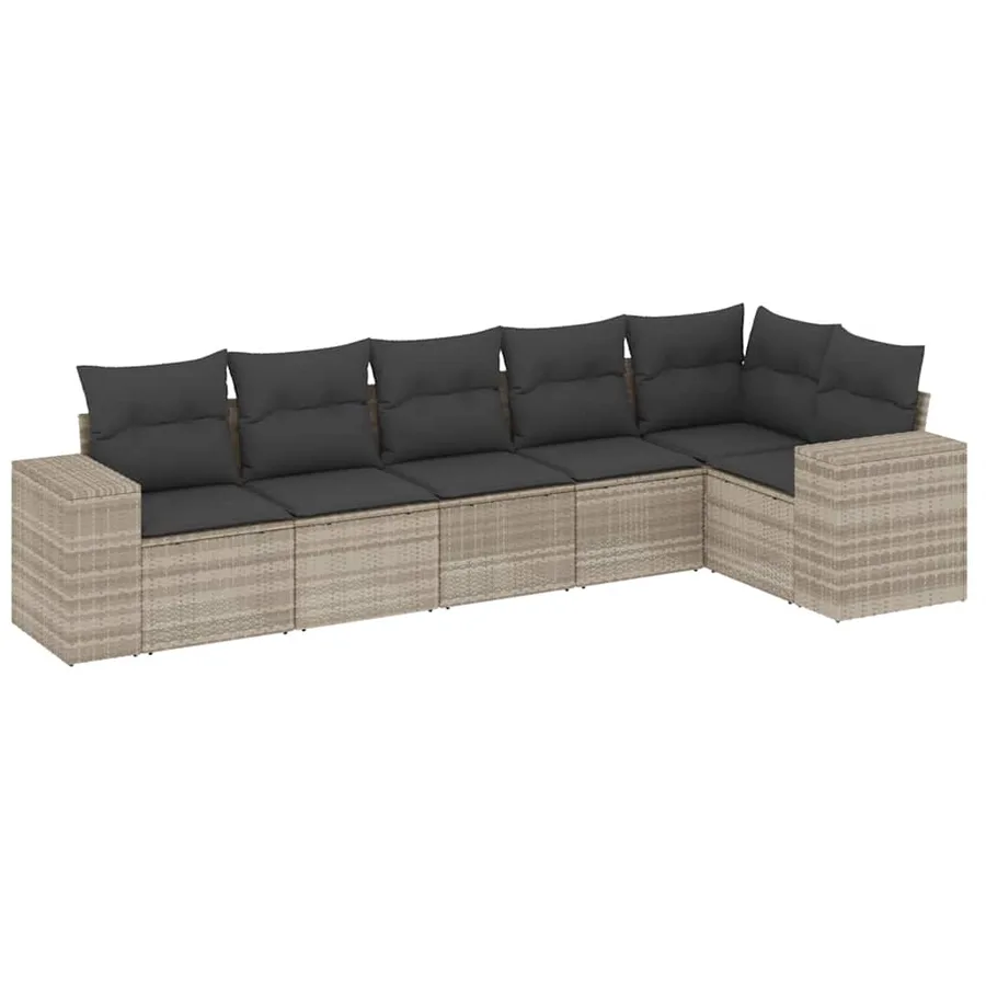 Salon de jardin 6 pcs avec coussins gris clair résine tressée - 2