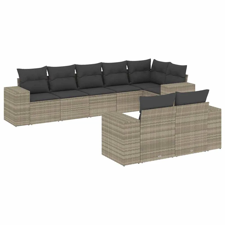 Salon de jardin 8 pcs avec coussins gris clair résine tressée - 2