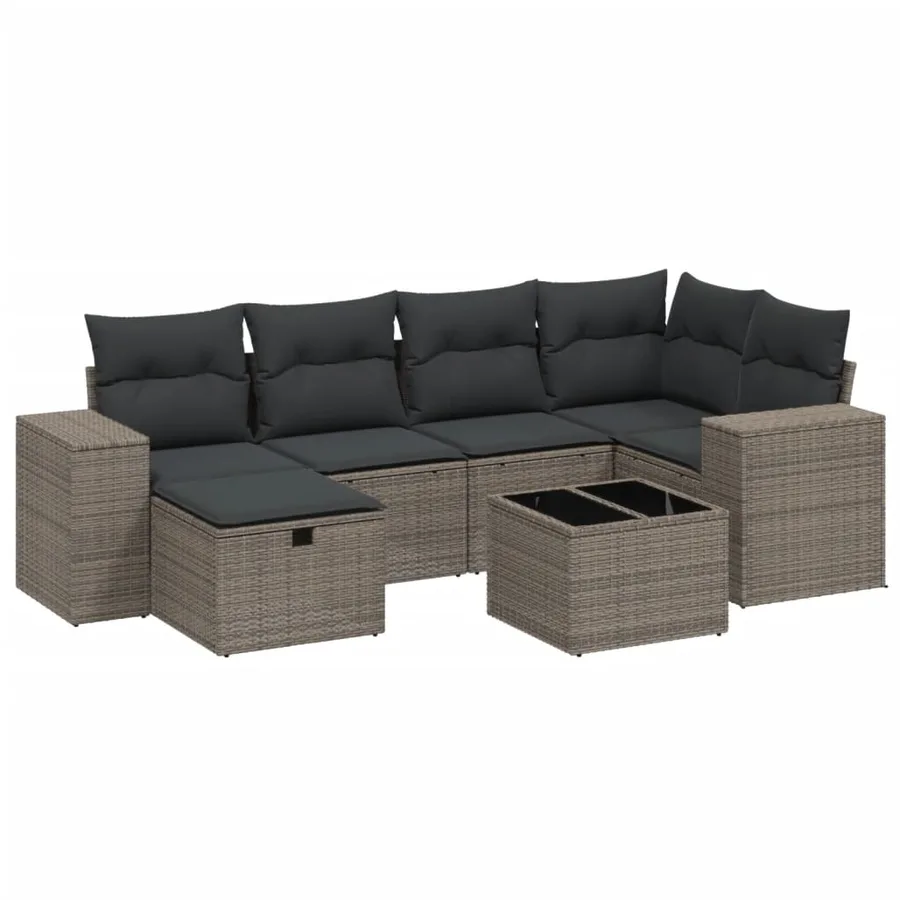 Salon de jardin avec coussins 7 pcs gris clair résine tressée - 2