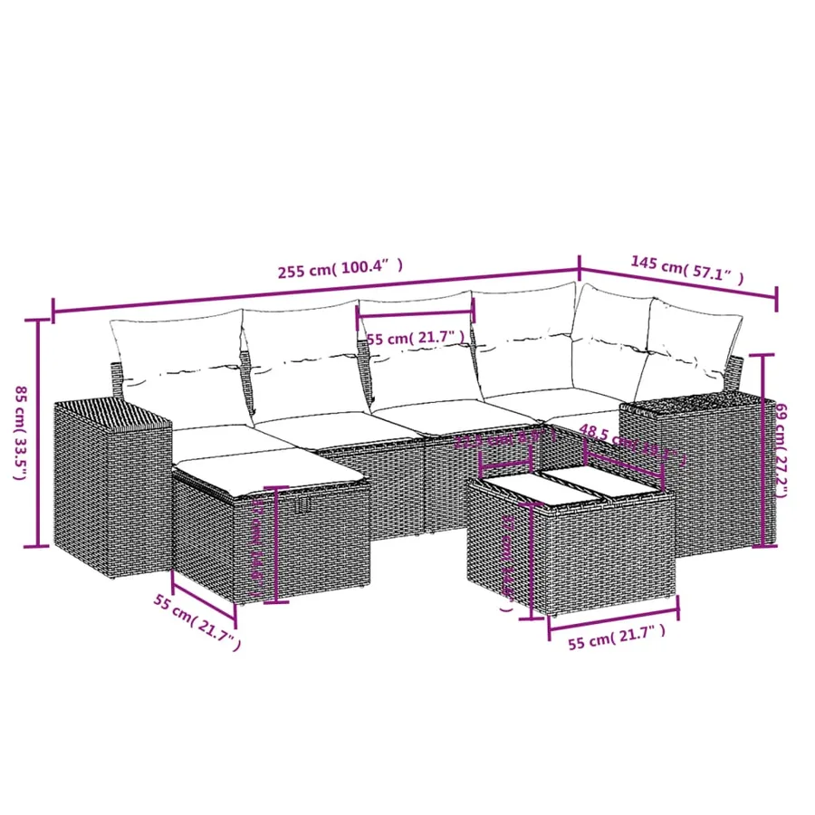 Salon de jardin avec coussins 7 pcs gris clair résine tressée - 4