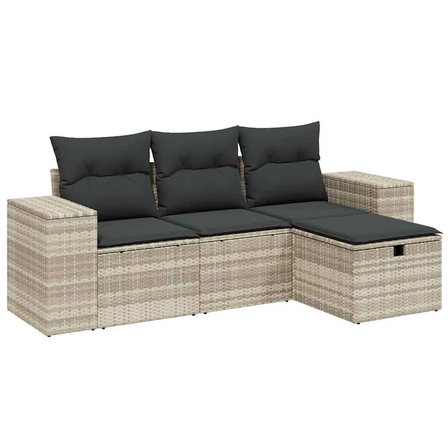 Salon de jardin 4 pcs avec coussins gris clair résine tressée - 2