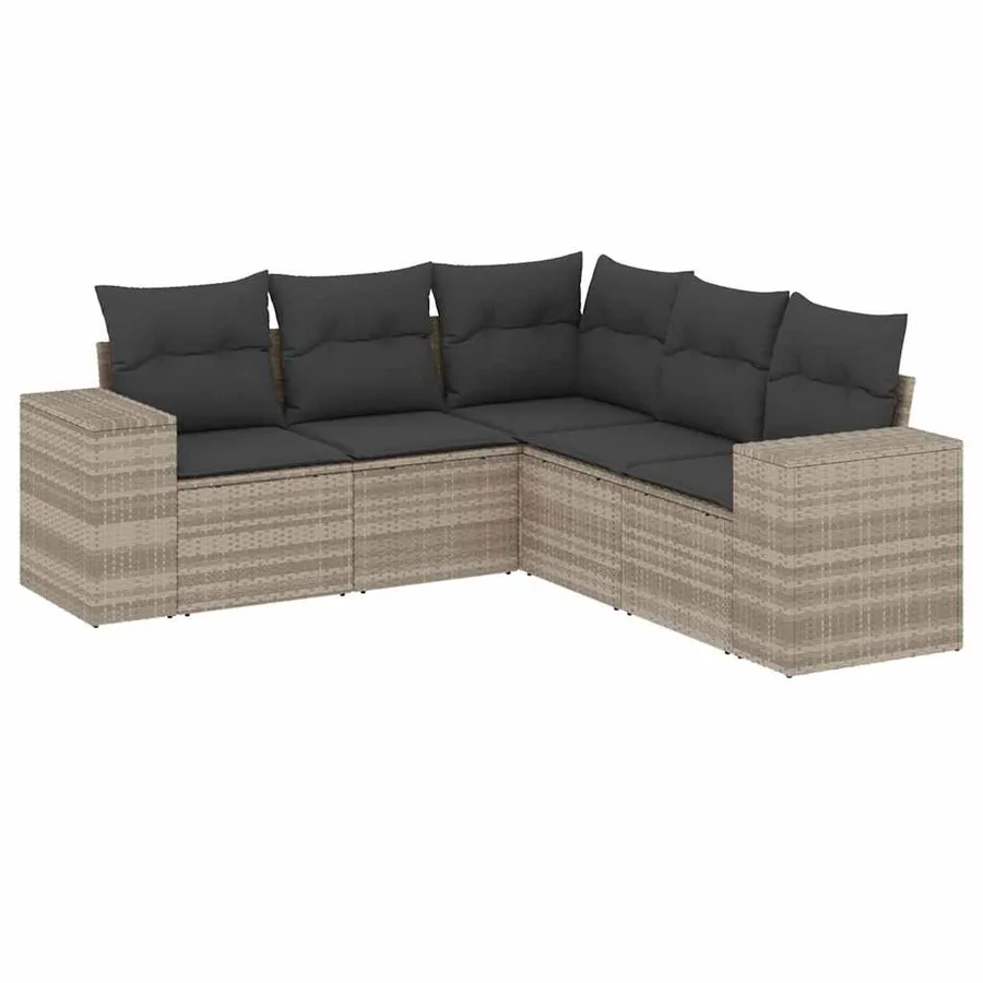 Salon de jardin 5 pcs avec coussins gris clair résine tressée - 2