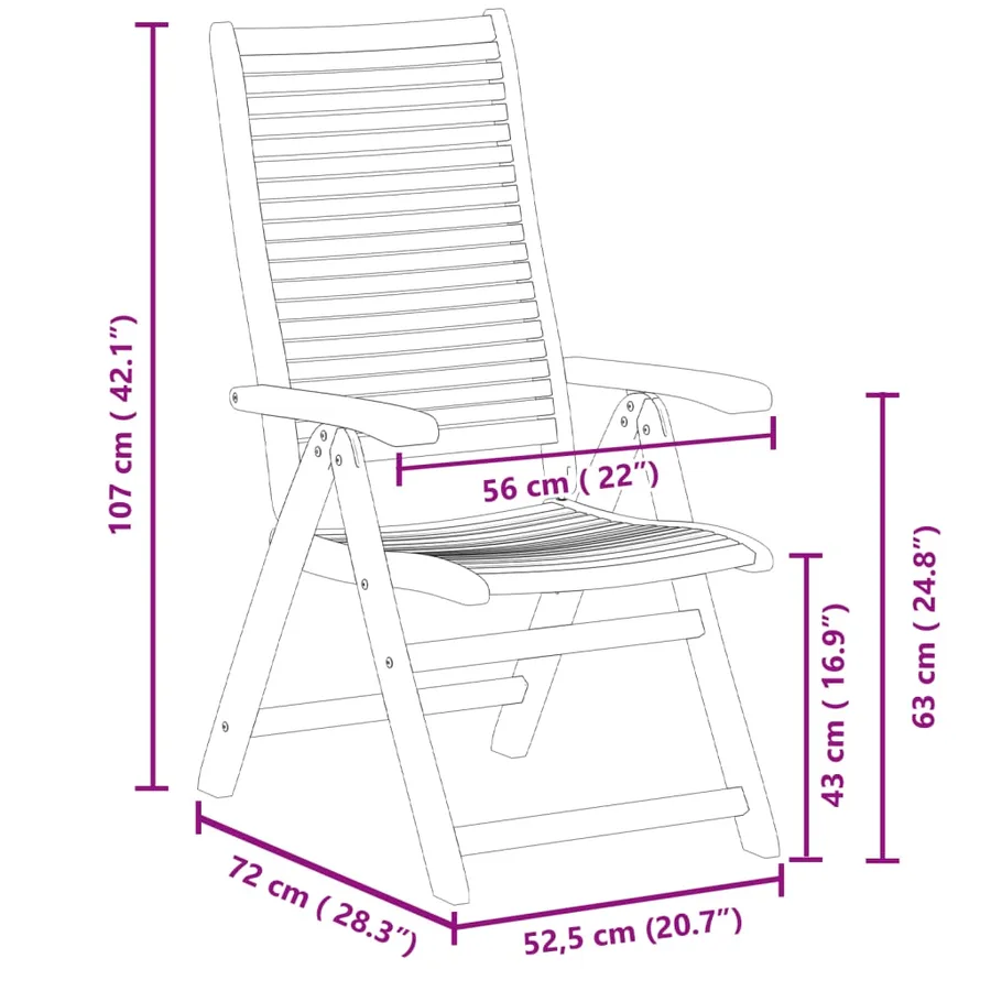 Chaises inclinables de jardin lot de 4 bois massif acacia - 9