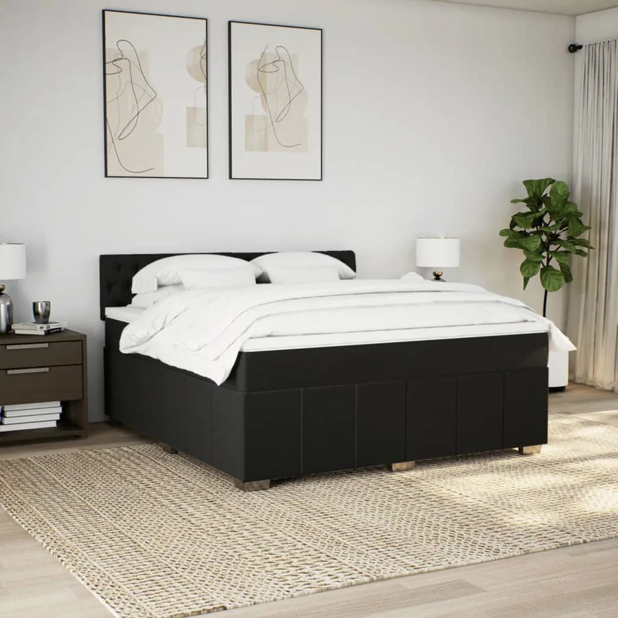 Sommier à lattes de lit avec matelas Noir 180x200 cm Tissu - 3