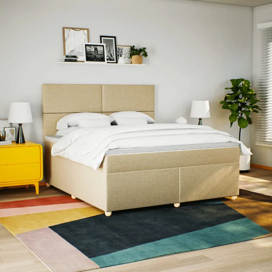 Sommier à lattes de lit avec matelas Crème 180x200 cm Tissu - 3