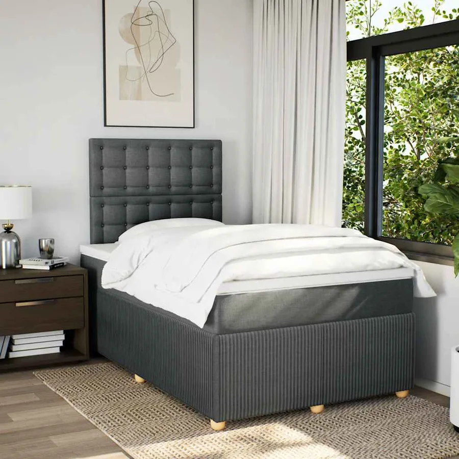 Sommier à lattes de lit avec matelas gris foncé 120x190cm tissu - 3