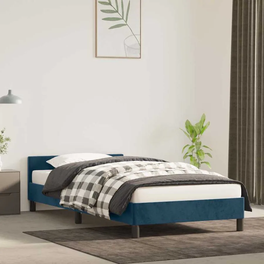 Cadre de lit sans matelas bleu foncé 90x190 cm velours