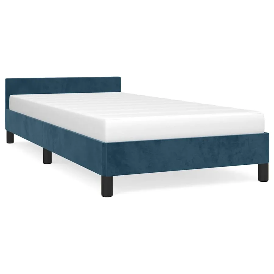 Cadre de lit sans matelas bleu foncé 90x190 cm velours - 2