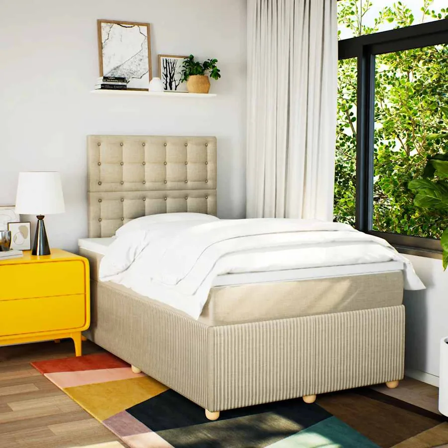 Sommier à lattes de lit avec matelas crème 120x190 cm tissu - 4