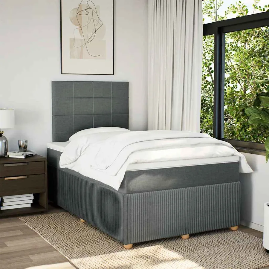 Sommier à lattes de lit avec matelas gris foncé 120x190cm tissu - 3