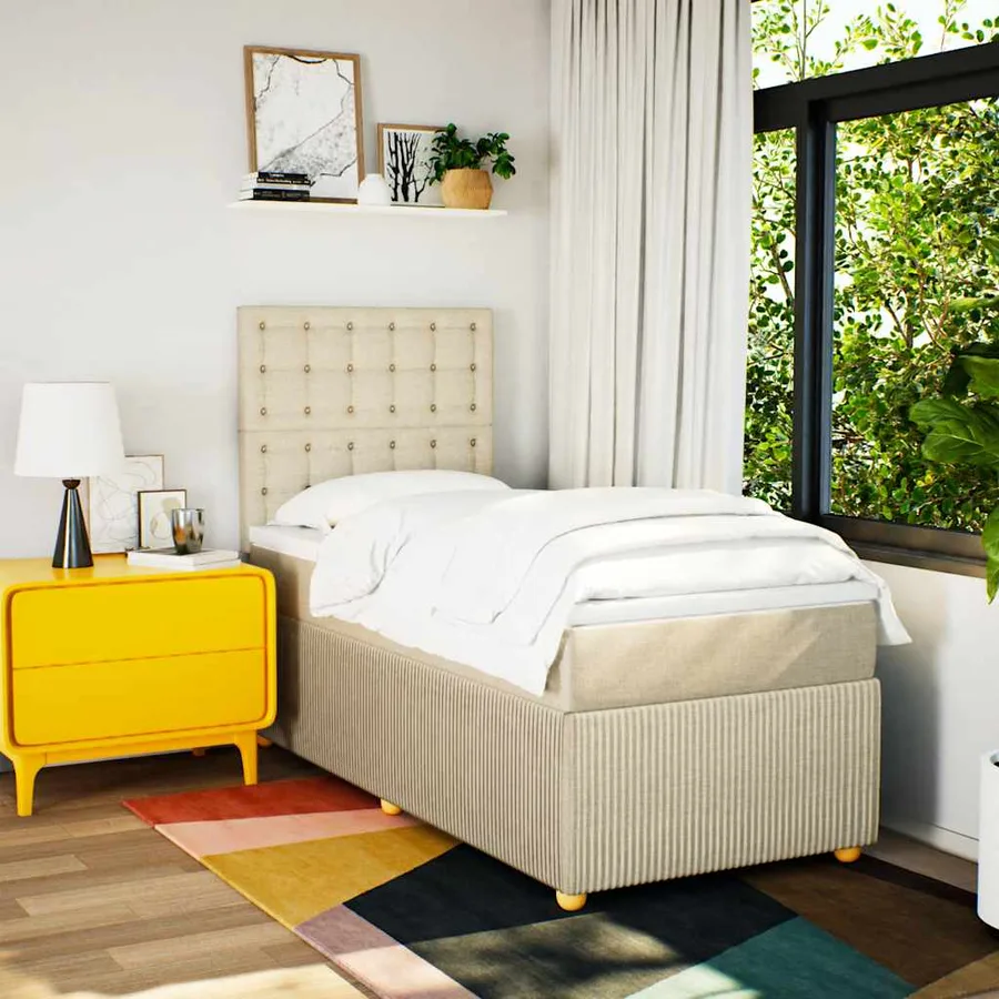 Sommier à lattes de lit avec matelas Crème 90x200 cm Tissu - 5