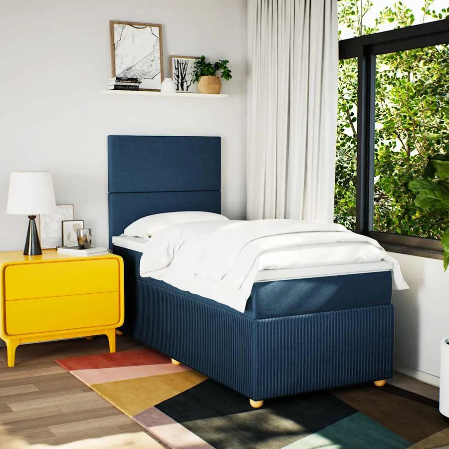 Sommier à lattes de lit avec matelas Bleu 100x200 cm Tissu - 4
