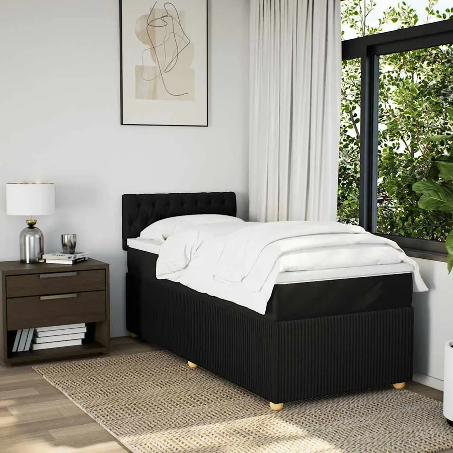 Sommier à lattes de lit avec matelas Noir 100x200 cm Tissu - 4