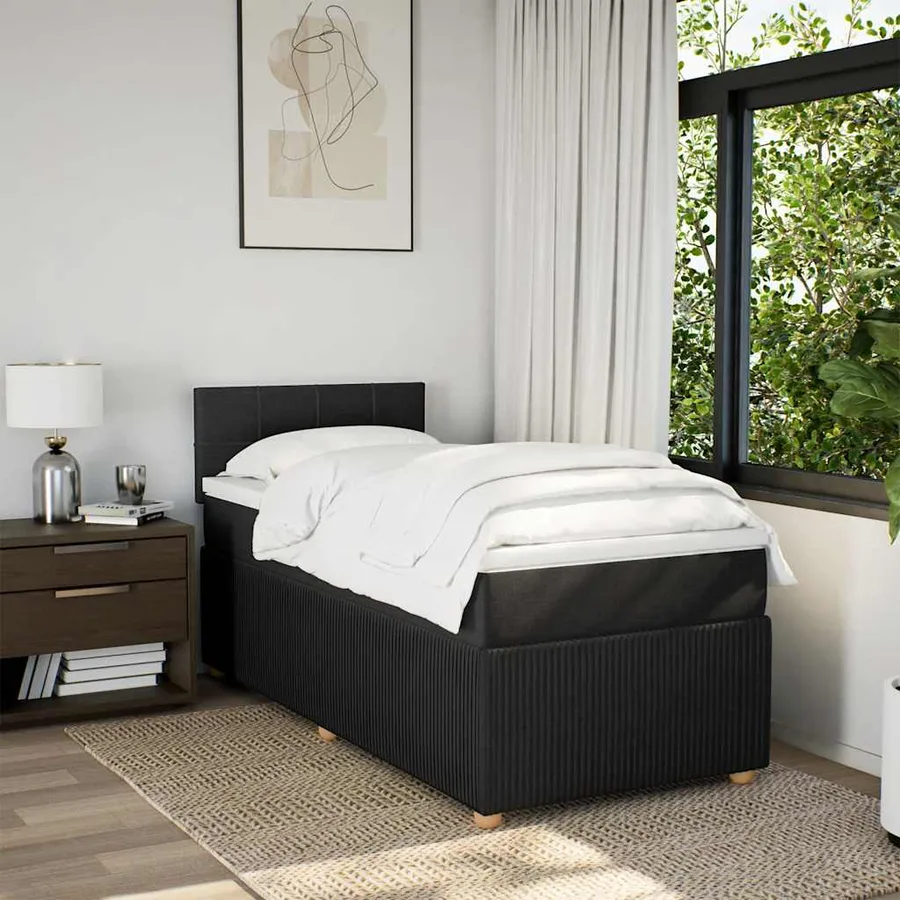 Sommier à lattes de lit avec matelas Noir 90x200 cm Tissu - 4