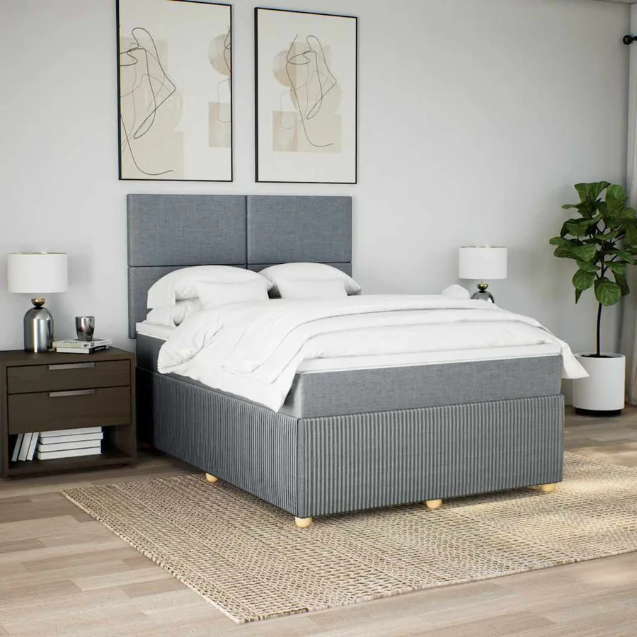 Sommier à lattes de lit avec matelas Gris clair 140x190cm Tissu - 3